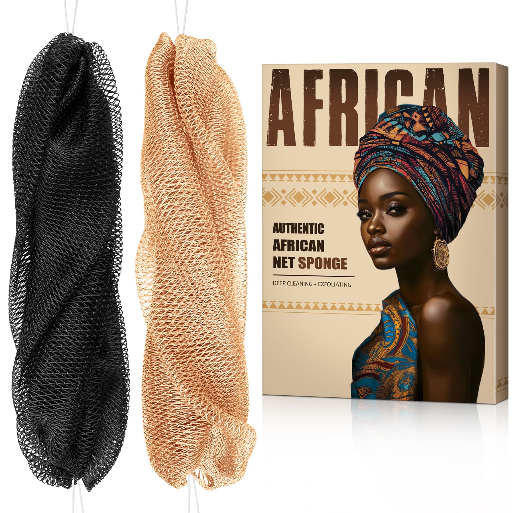 MINISENTIALS African Net Sponge with knots back-scrubber for deep exfoliation and back reach.