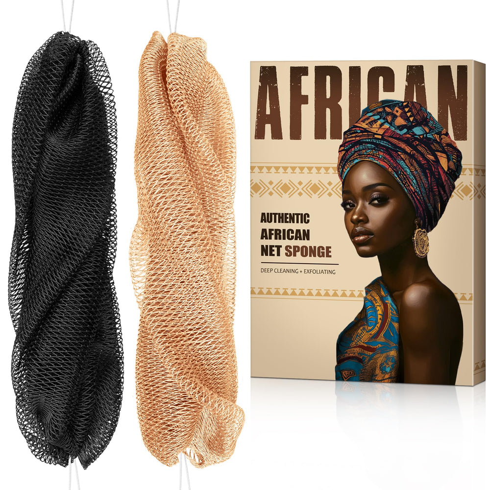 MINISENTIALS African Net Sponge with knots back-scrubber for deep exfoliation and back reach.