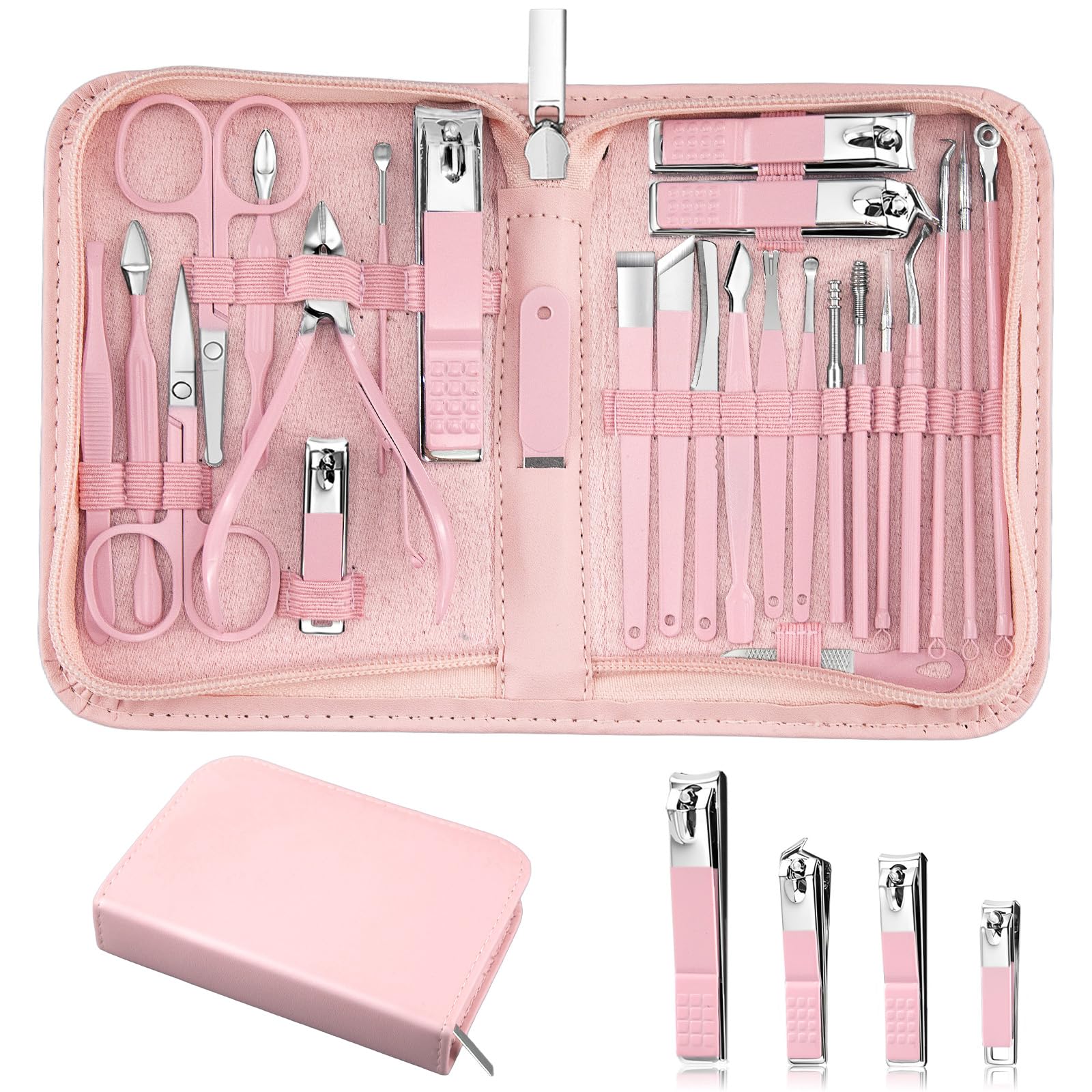 MINKINH 26-piece manicure set open case showing organized tools for home grooming