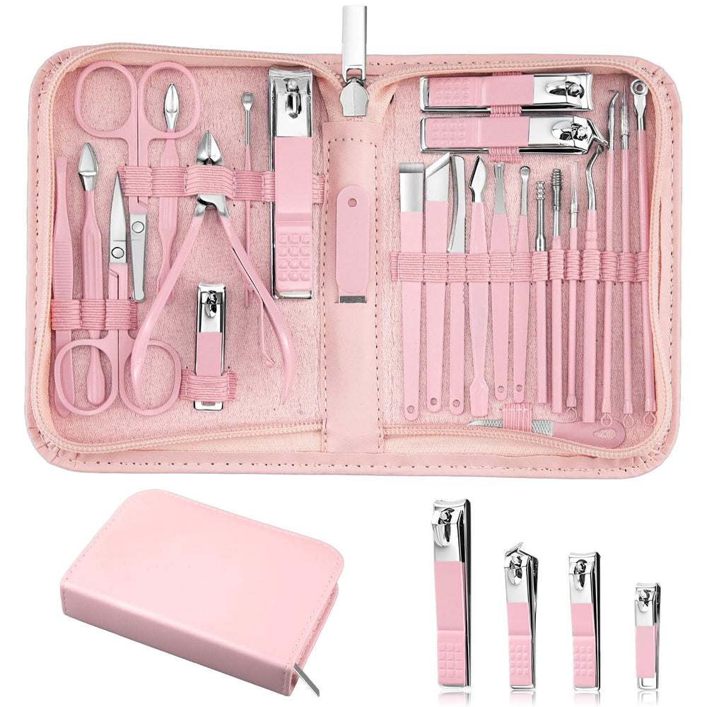 MINKINH 26-piece manicure set open case showing organized tools for home grooming
