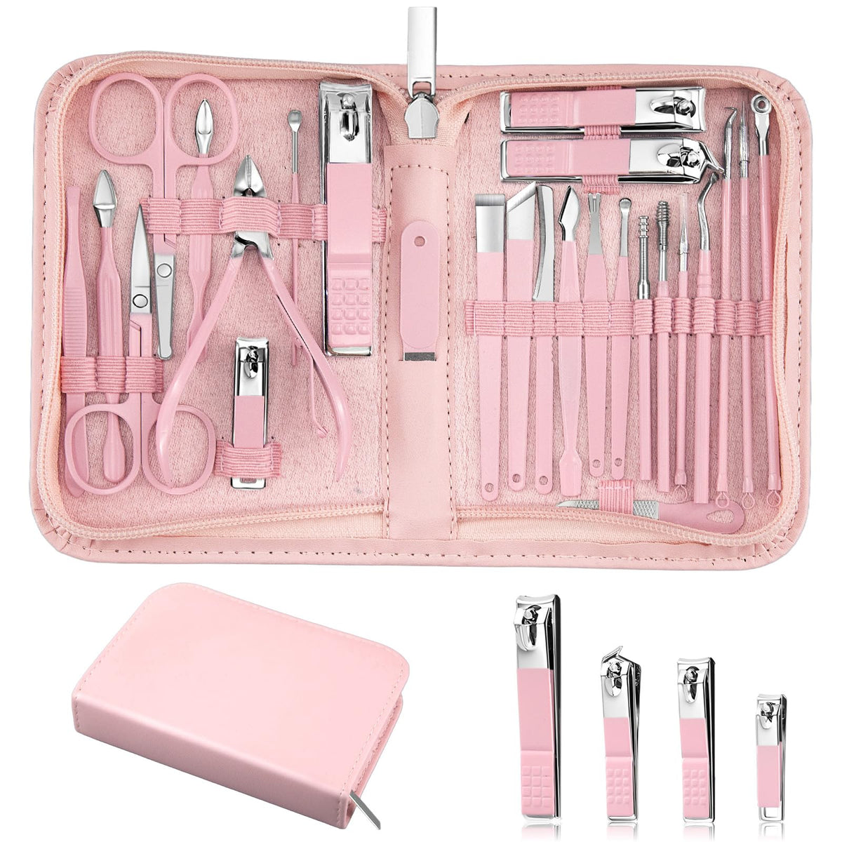 MINKINH 26-piece manicure set open case showing organized tools for home grooming