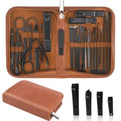 MINKINH manicure set 26 tools in brown case for precise grooming on the go