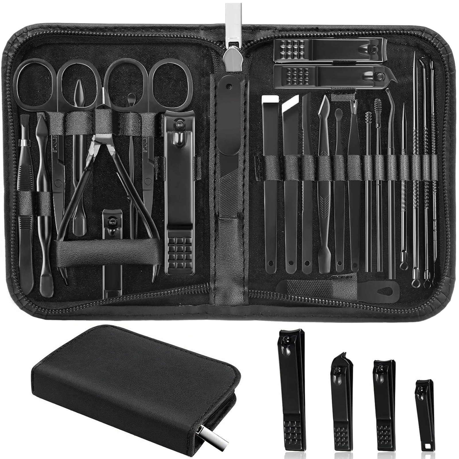 MINKINH manicure set in black case open for travel-ready nail care