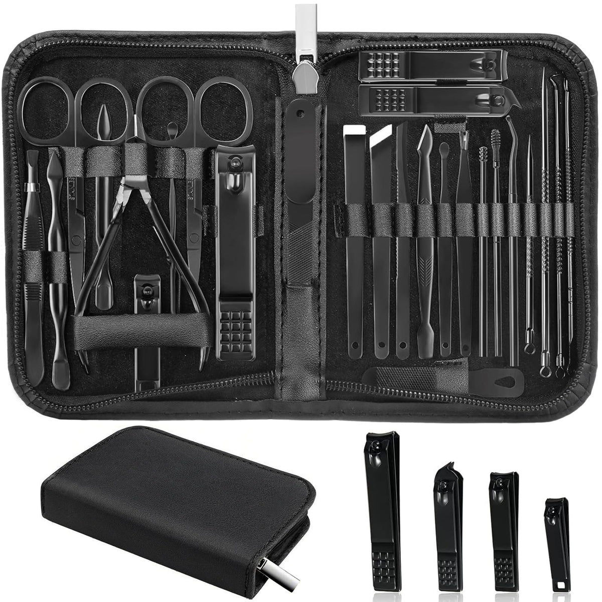 MINKINH manicure set in black case open for travel-ready nail care