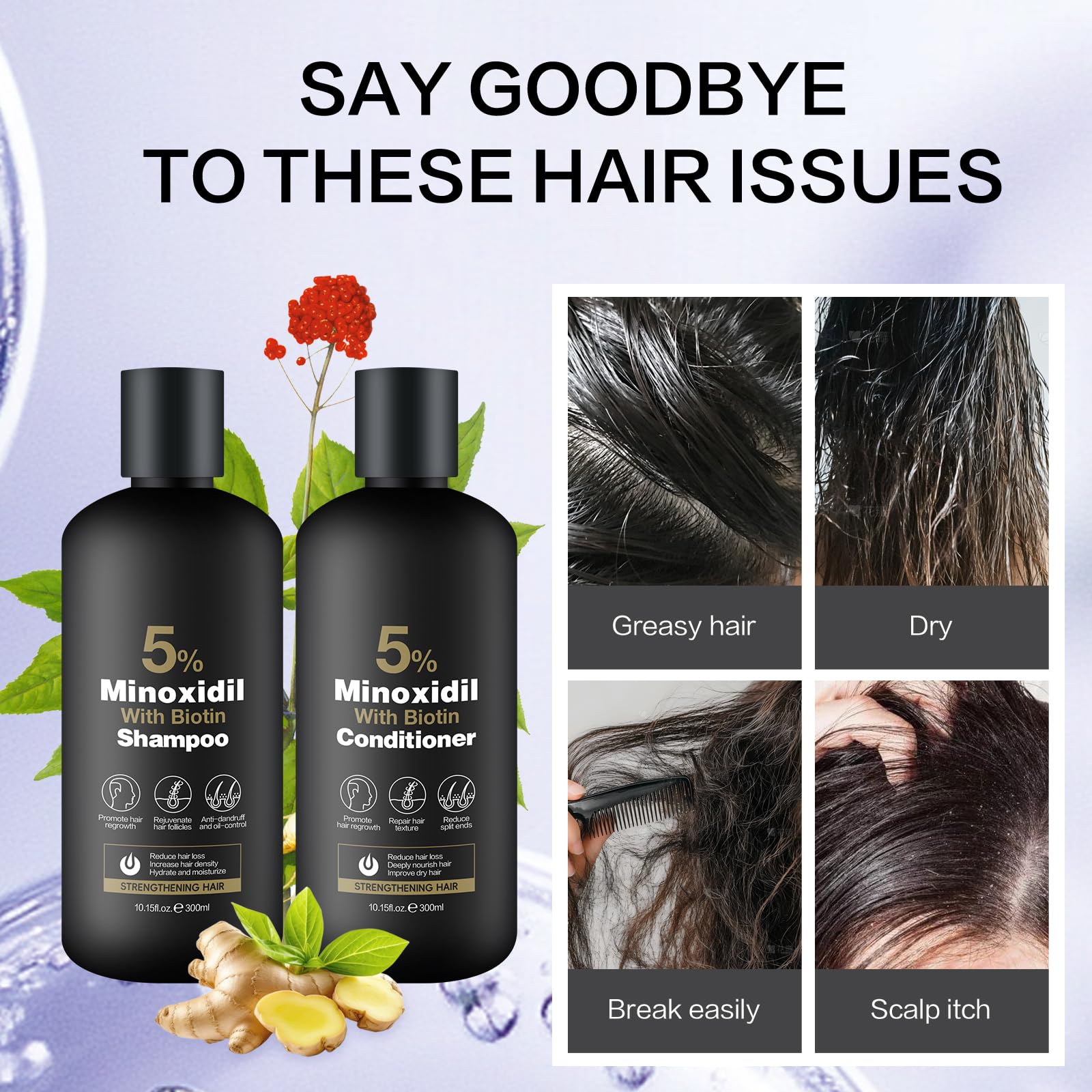 Minoxidil Shampoo 600ml packaging signals long-lasting care.