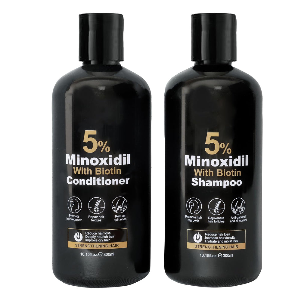 Minoxidil Shampoo bottle pour for daily scalp care and fuller-looking hair.