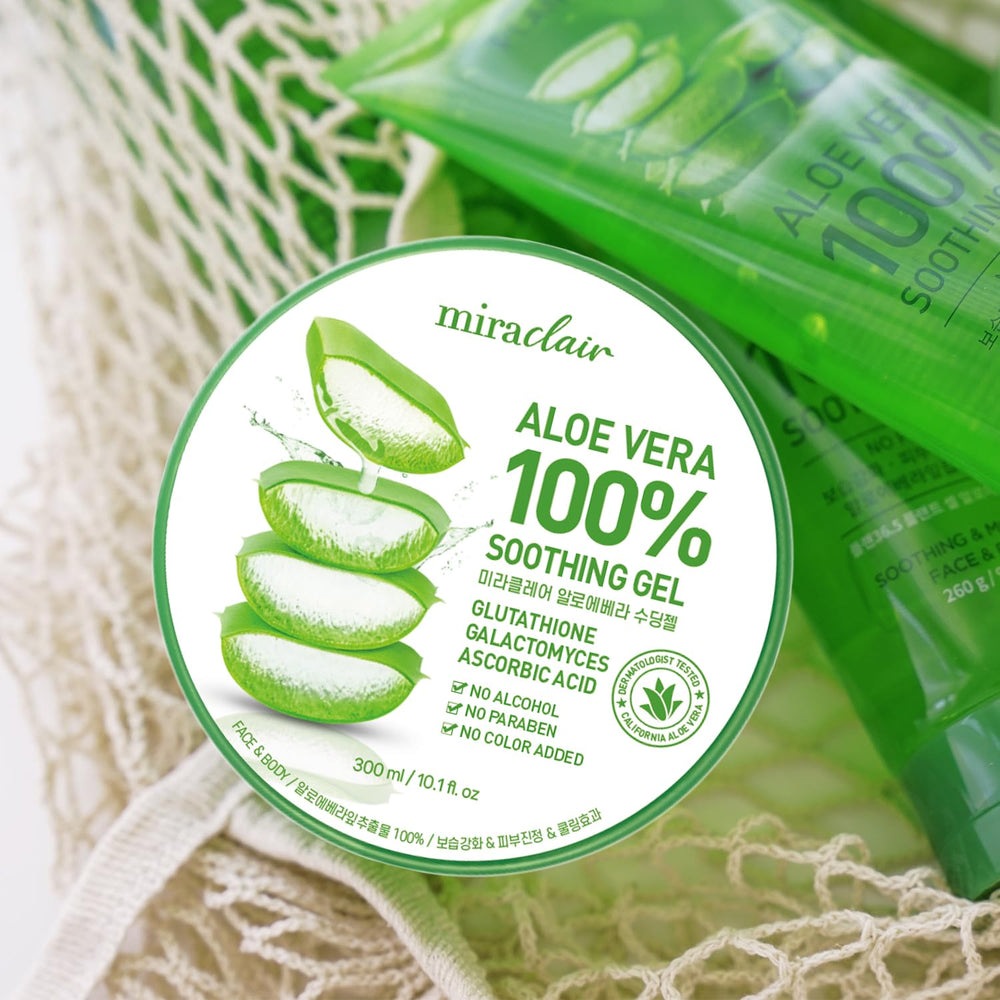 Post solar con MIRACLAIR Aloe Vera Gel para refrescar la piel.