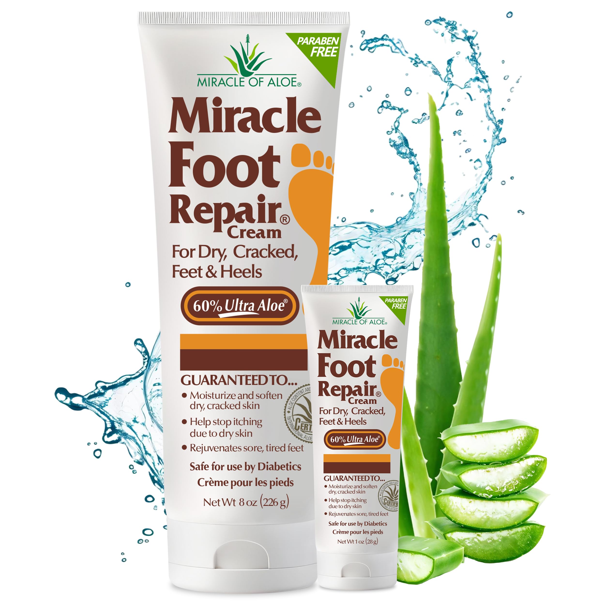 Crema Miracle of Aloe para pies, botella de 8 oz, hidrata profundamente.