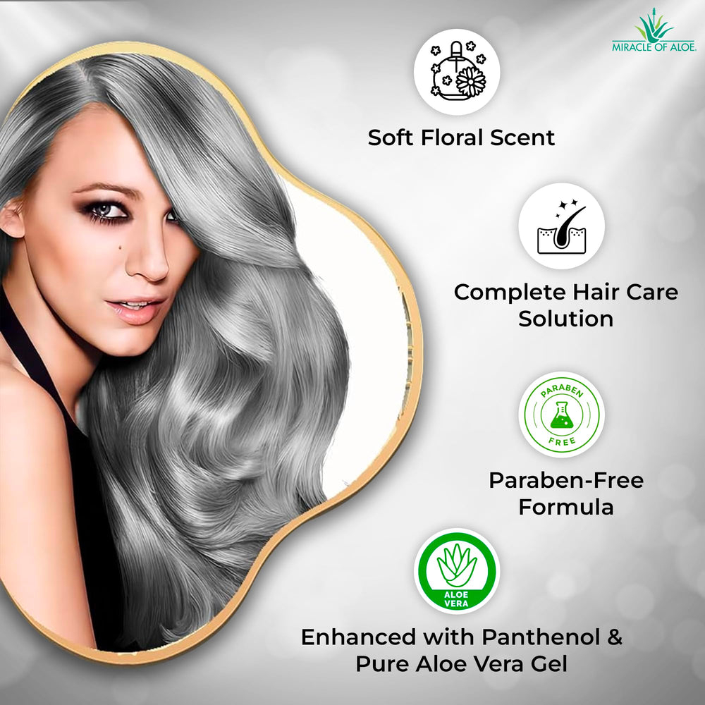 Miracle of Aloe Softly Silver Shampoo, textura-cremosa: crema rica para hidratar y acondicionar.