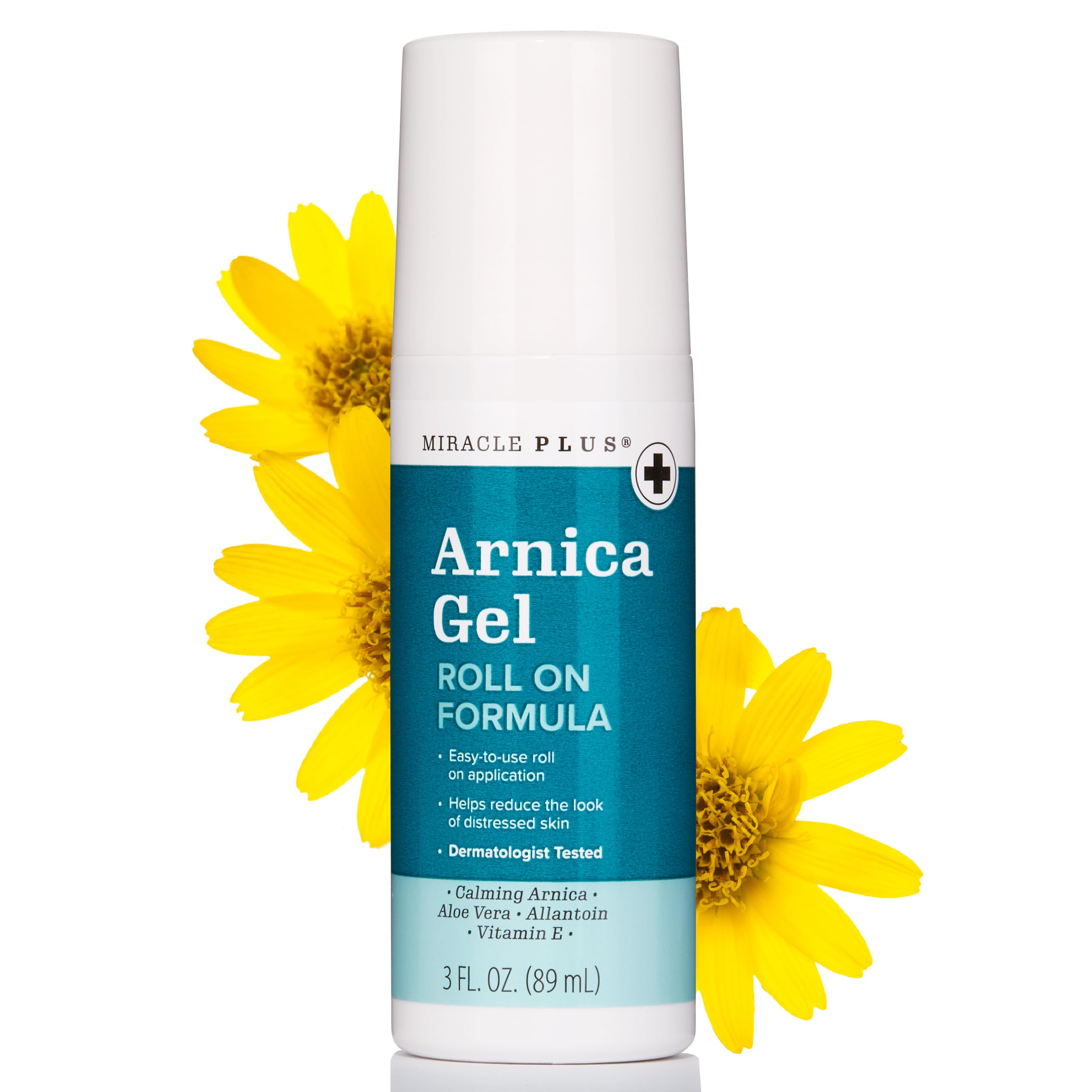 Miracle Plus Arnika Gel Roll-On aplicado suavemente con el aplicador en la piel.