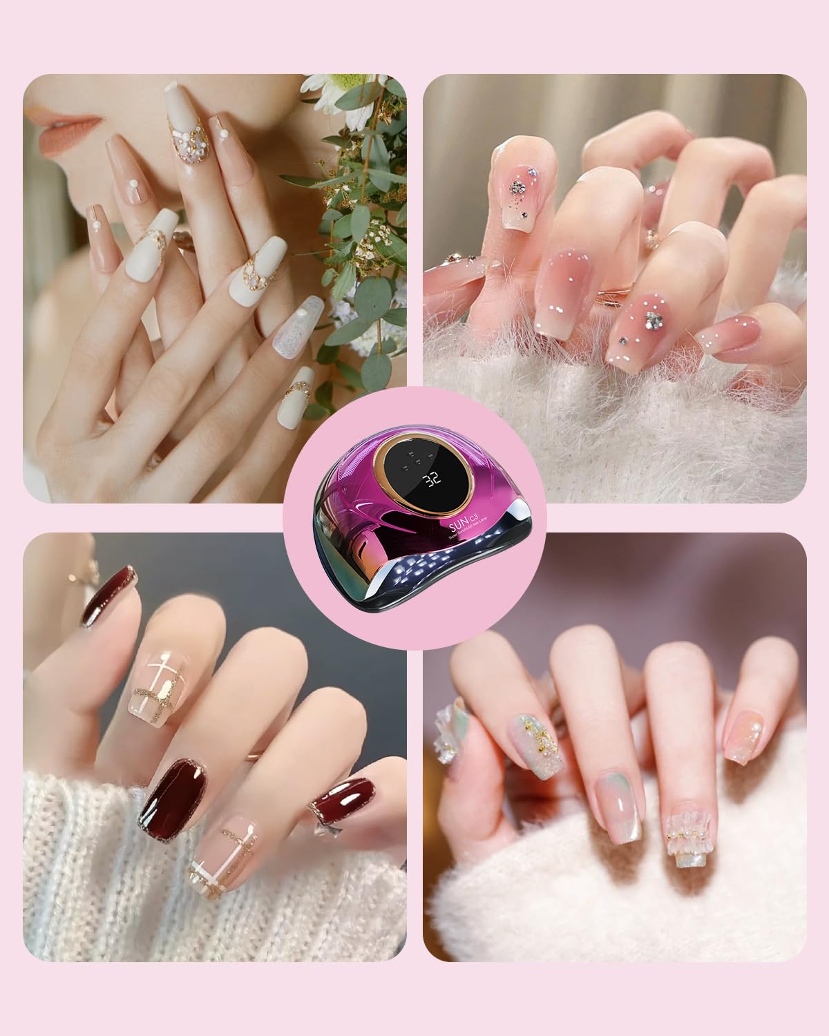 Detachable base on MIRAGE LAYON simplifies toenail gel drying.