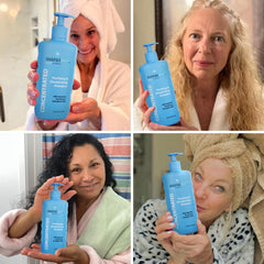 Mature hair after washing with Mirai Persimmon Shampoo, smooth appearance.