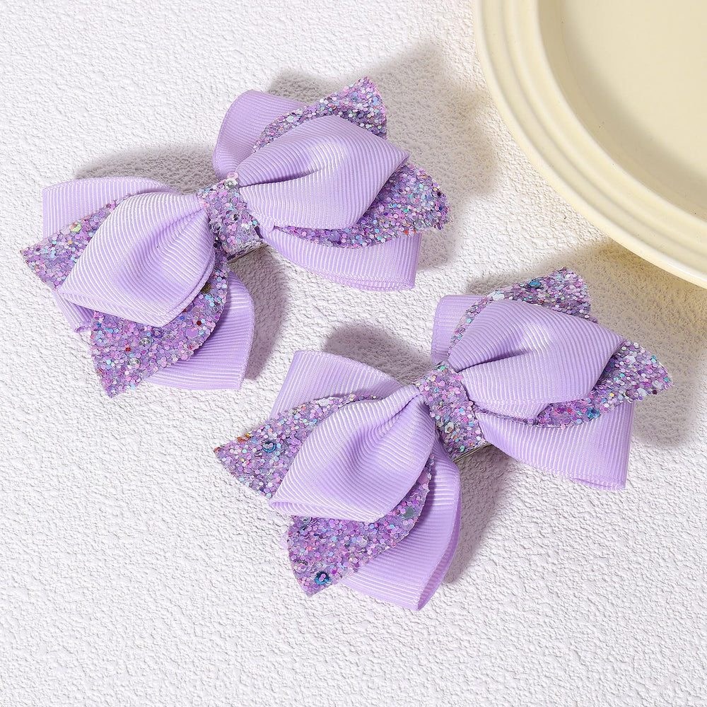 Miroksh glitter purple ribbon hair bow clip with secure alligator clip for lasting hold.