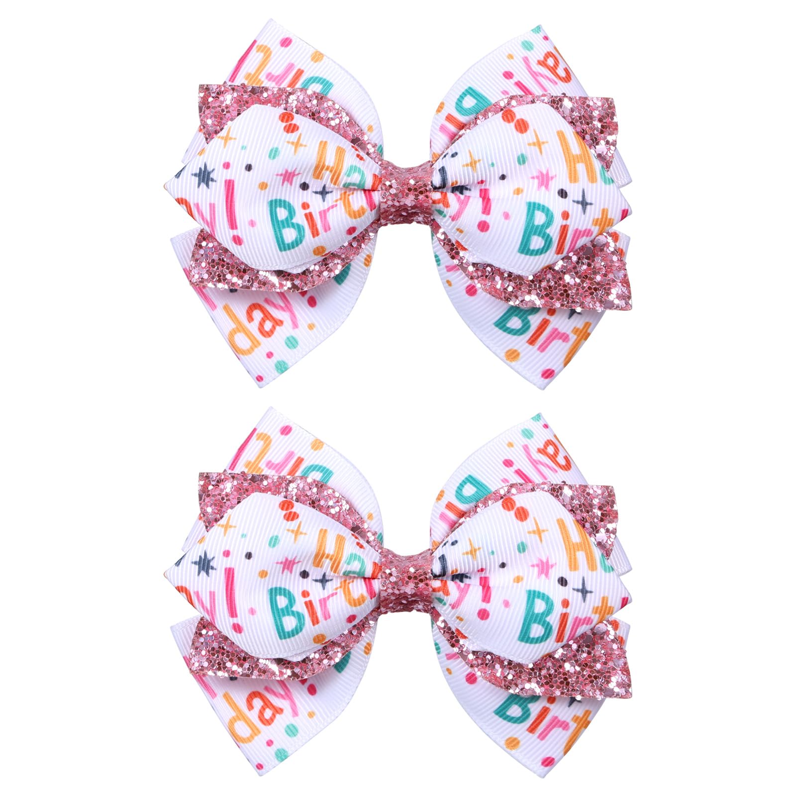 Miroksh 4-inch glitter pink birthday bow clip sparkling for party hairstyles