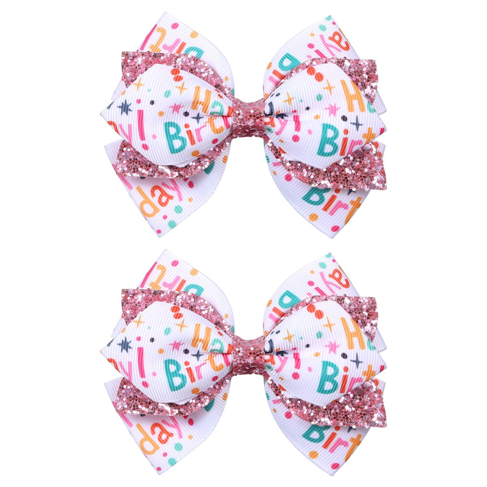 Miroksh 4-inch glitter pink birthday bow clip sparkling for party hairstyles