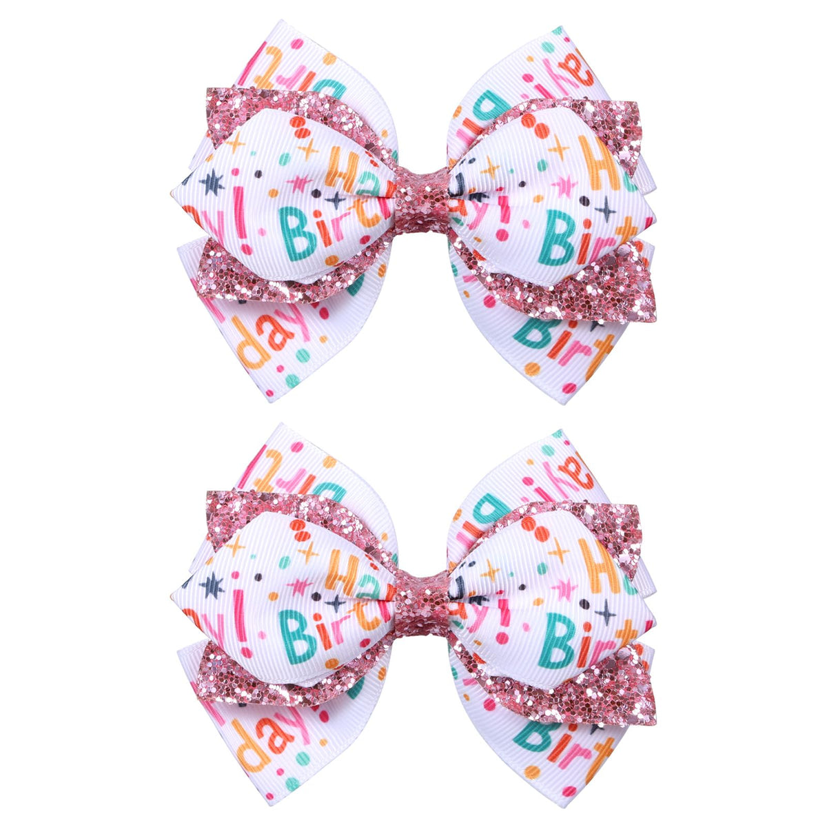 Miroksh 4-inch glitter pink birthday bow clip sparkling for party hairstyles