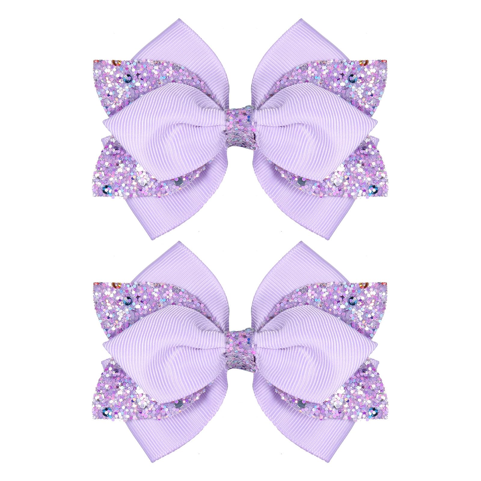 Miroksh sparkly glitter purple ribbon hair bow clip adds shine to any hairstyle.