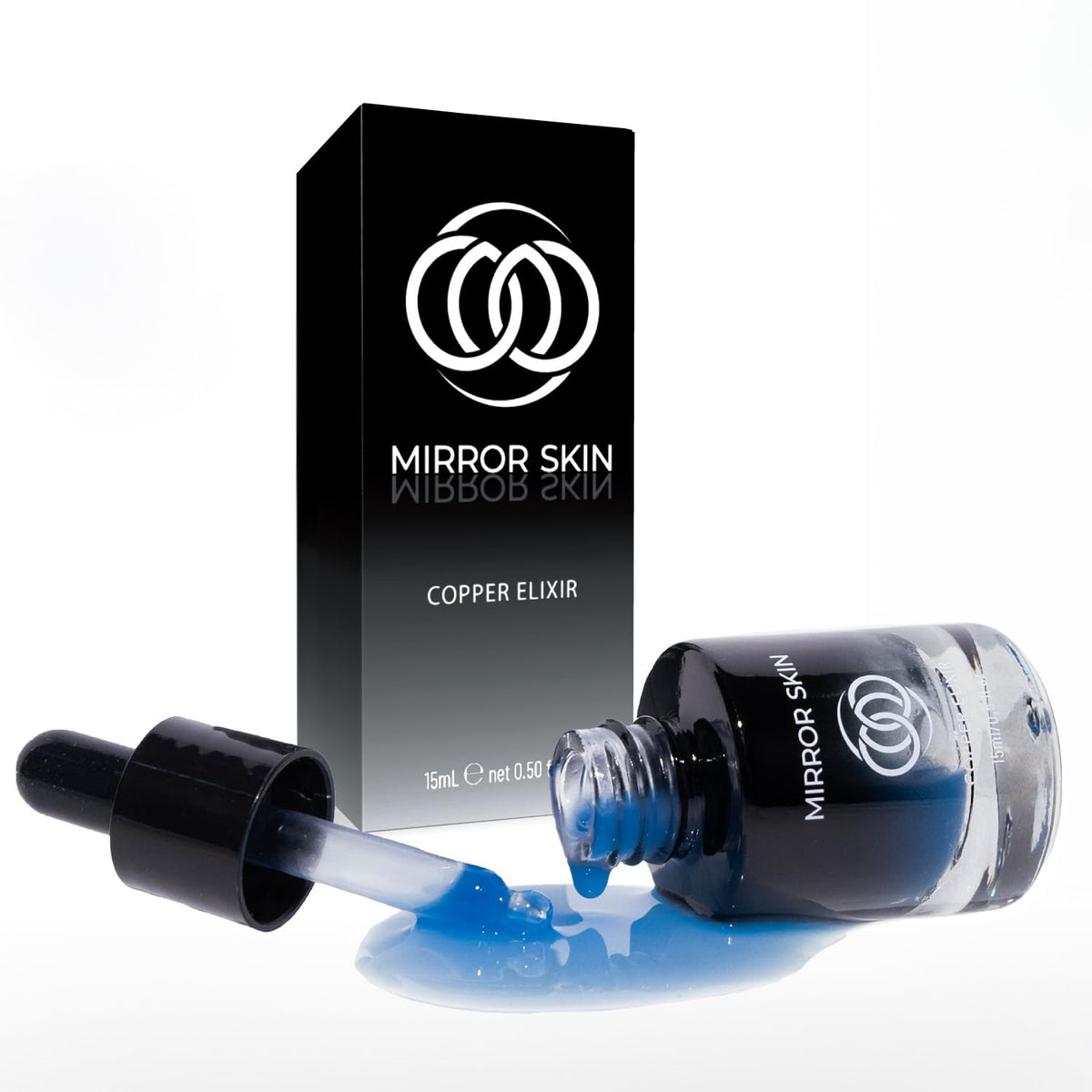 Mirror Skin Copper Elixir bottle showcases premium serum for hydrated, luminous skin