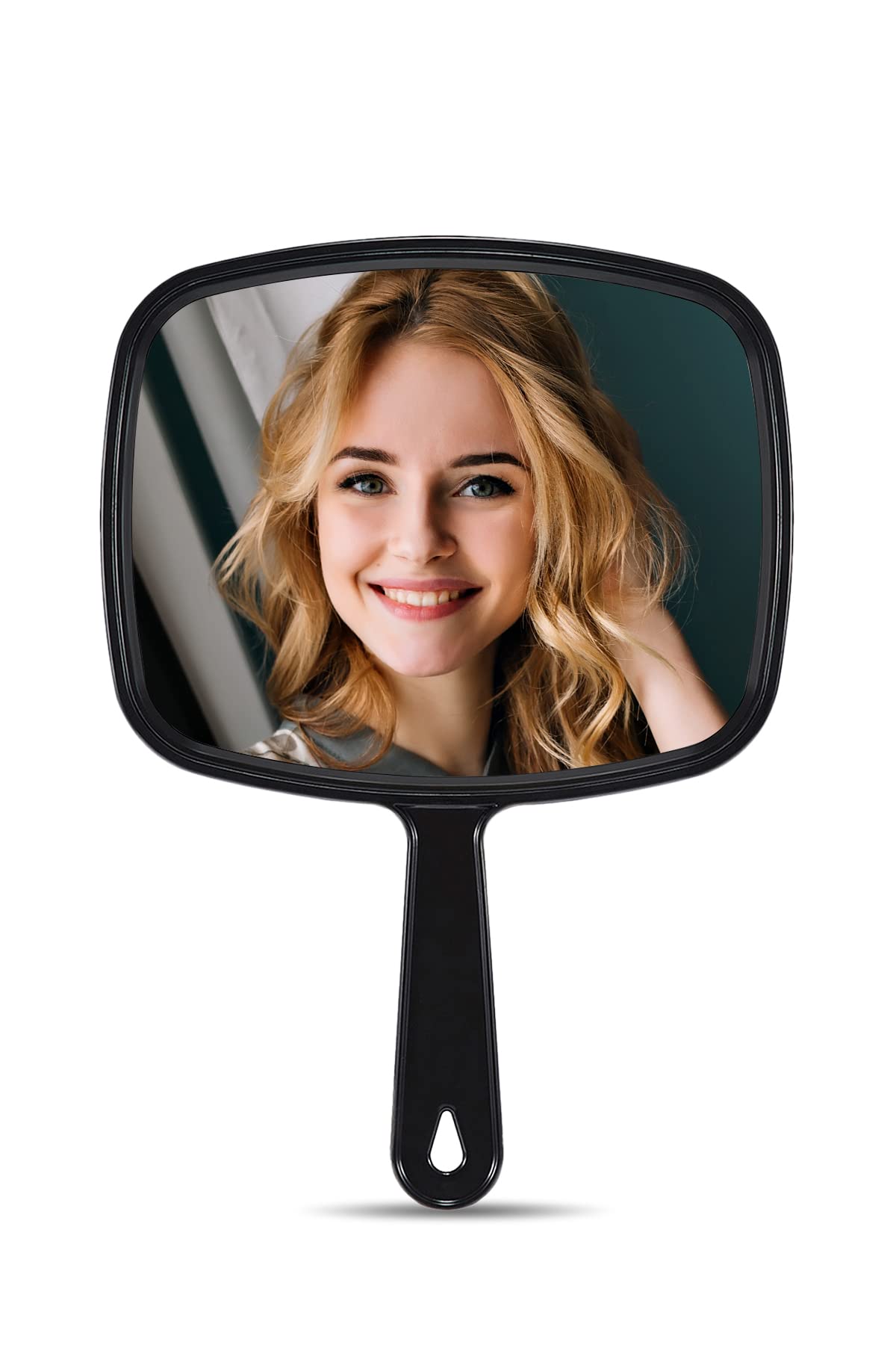 MIRRORNOVA hand mirror, square black, medium size, easy grip for precise styling and shaving