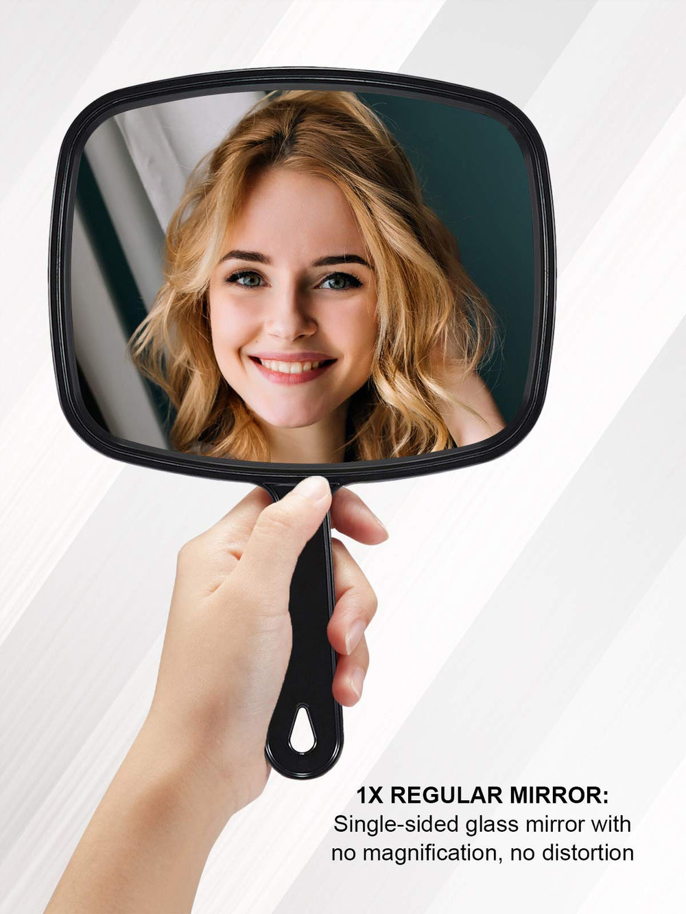 MIRRORNOVA square black hand mirror with non-slip handle for comfortable daily use