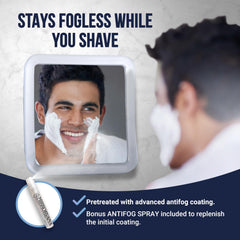 Close-up of Mirrorvana anti-fog coating remaining clear during a shower