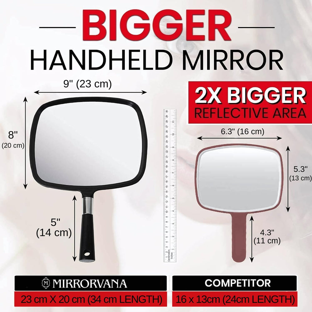 Mirrorvana back-view large mirror 9x13 reveals more of the head for precise checks.