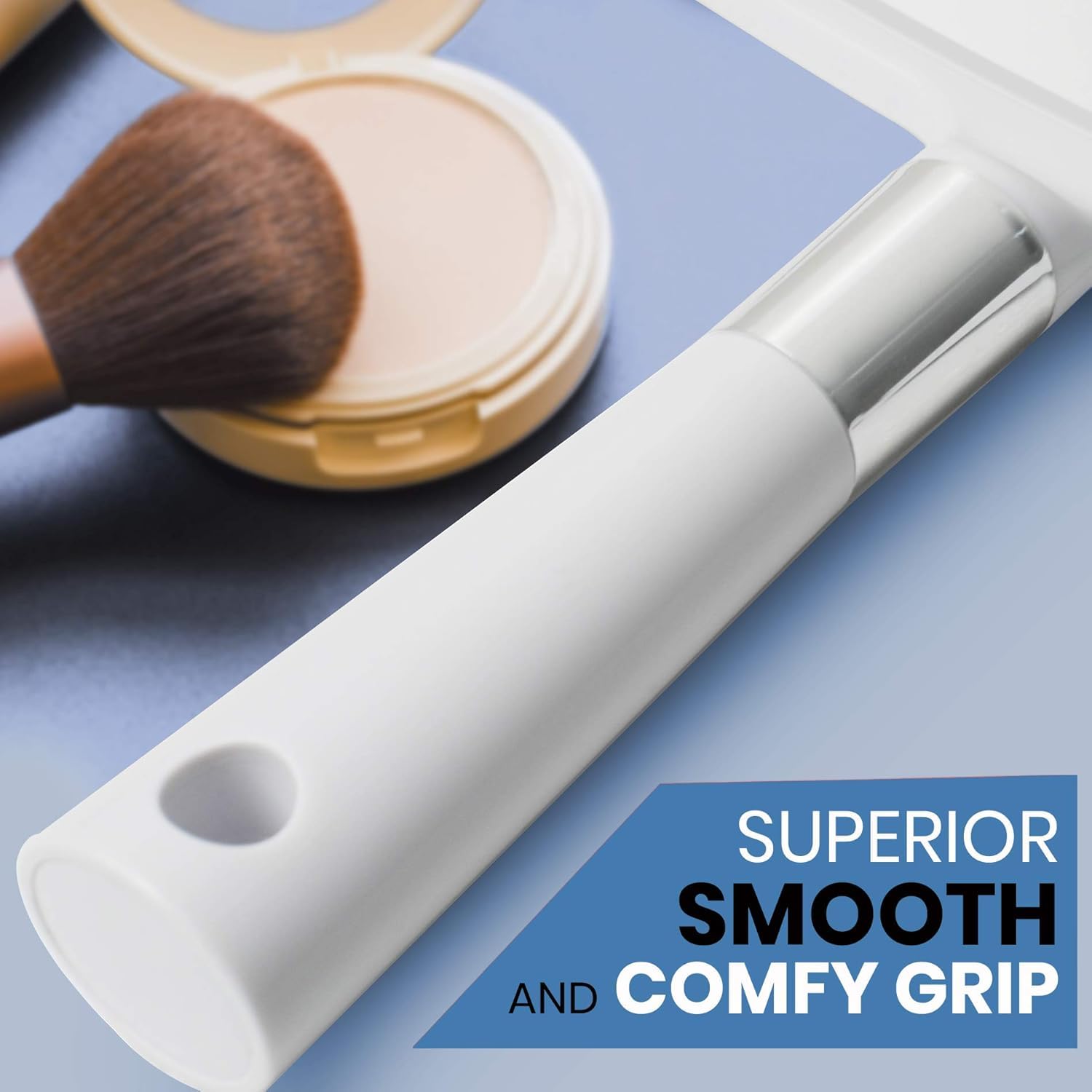 MIRRORVANA comfy handle with silky grip for extended grooming.