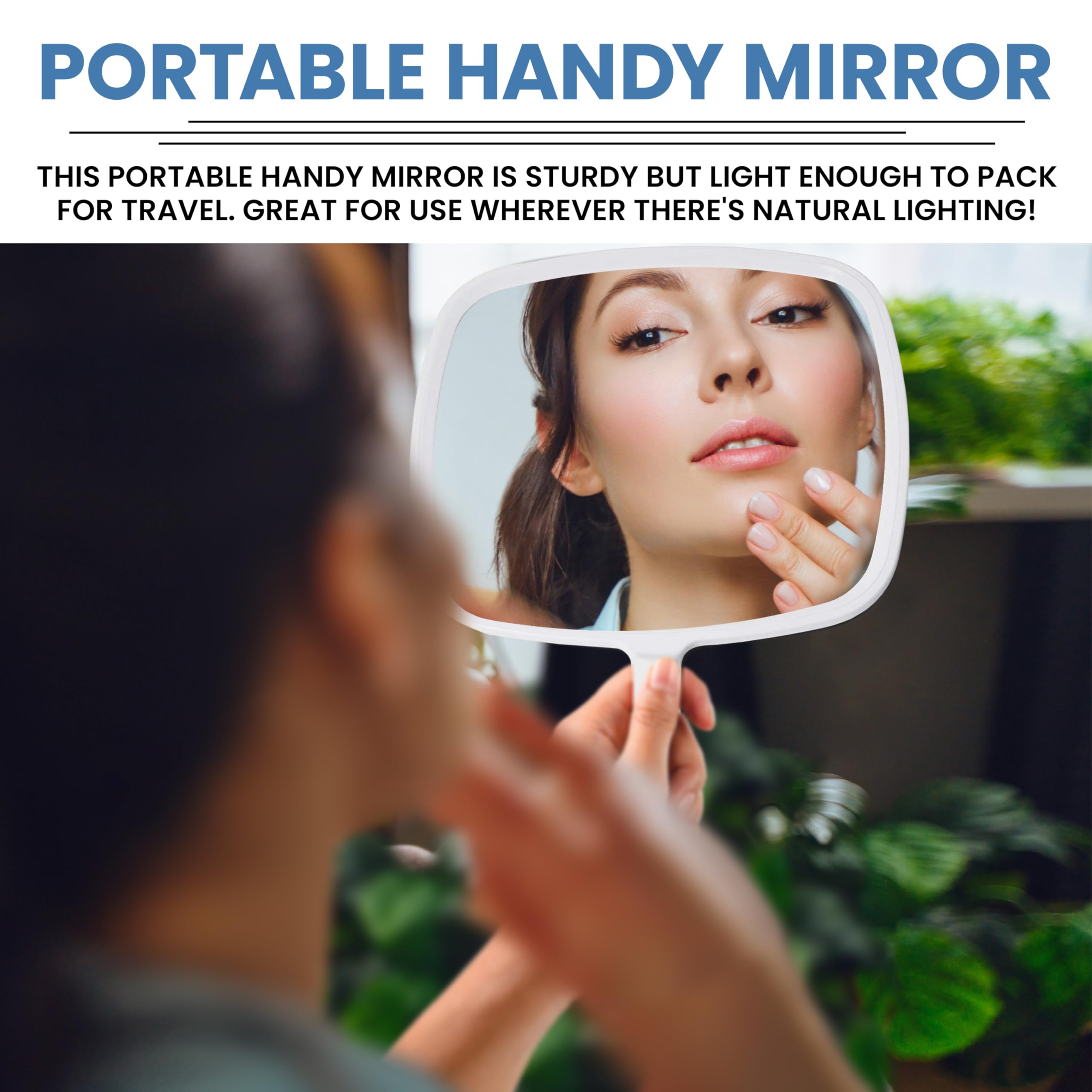 MIRRORVANA hand mirror aids makeup, hair, and style checks for everyone.