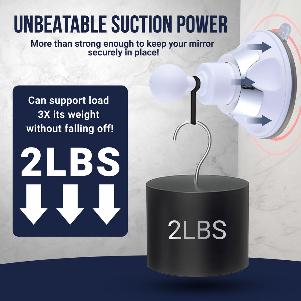 Mirrorvana upgraded suction cup on a smooth bathroom surface.