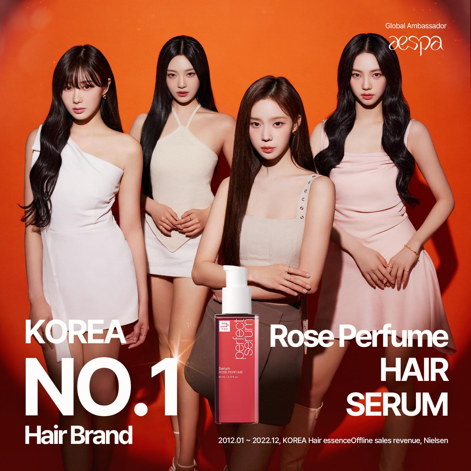 Mise En Scene Perfect Rose Serum, aplicación en la palma para distribuir y definir el peinado