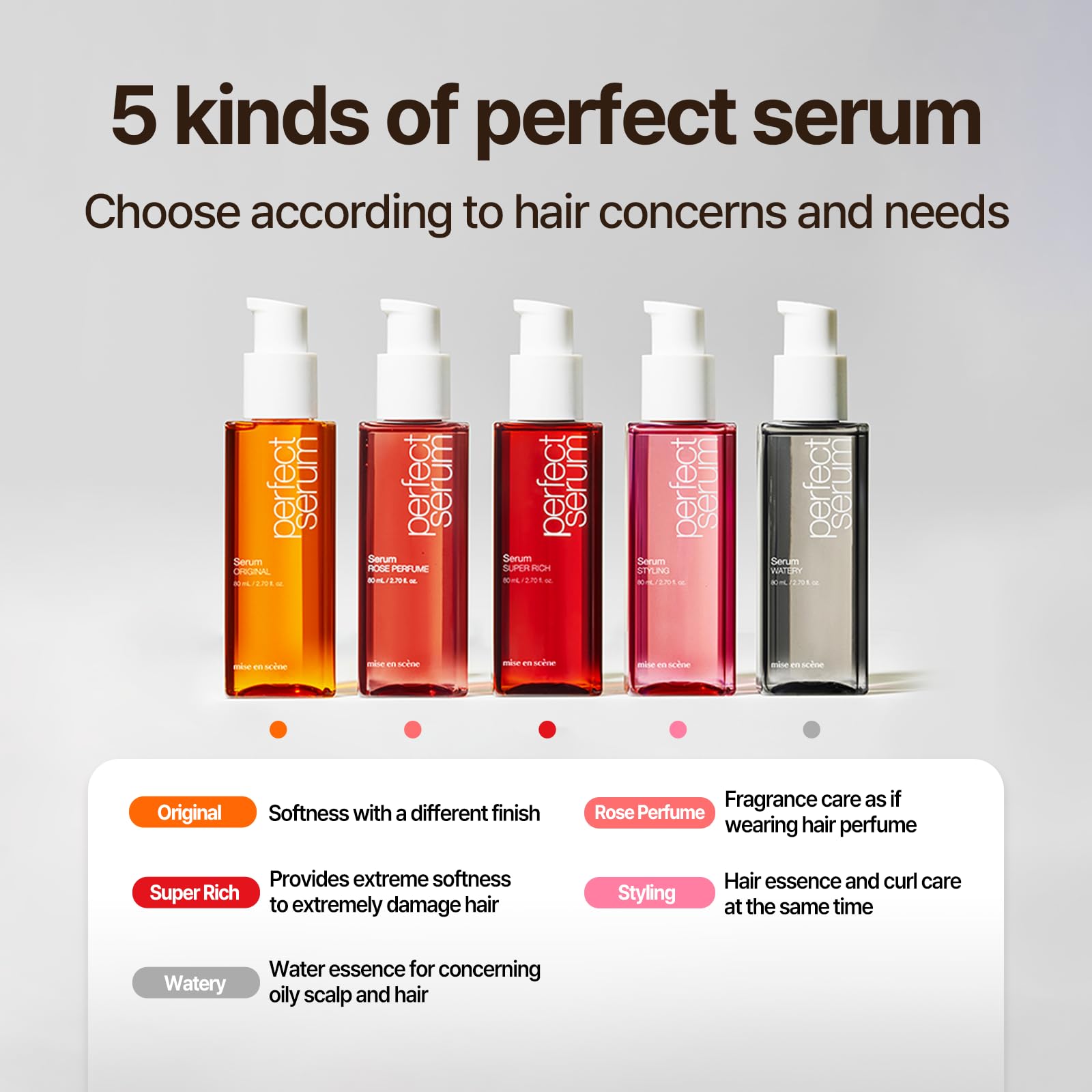 Mise En Scene Perfect Serum applied to ends suggests quick, easy use.