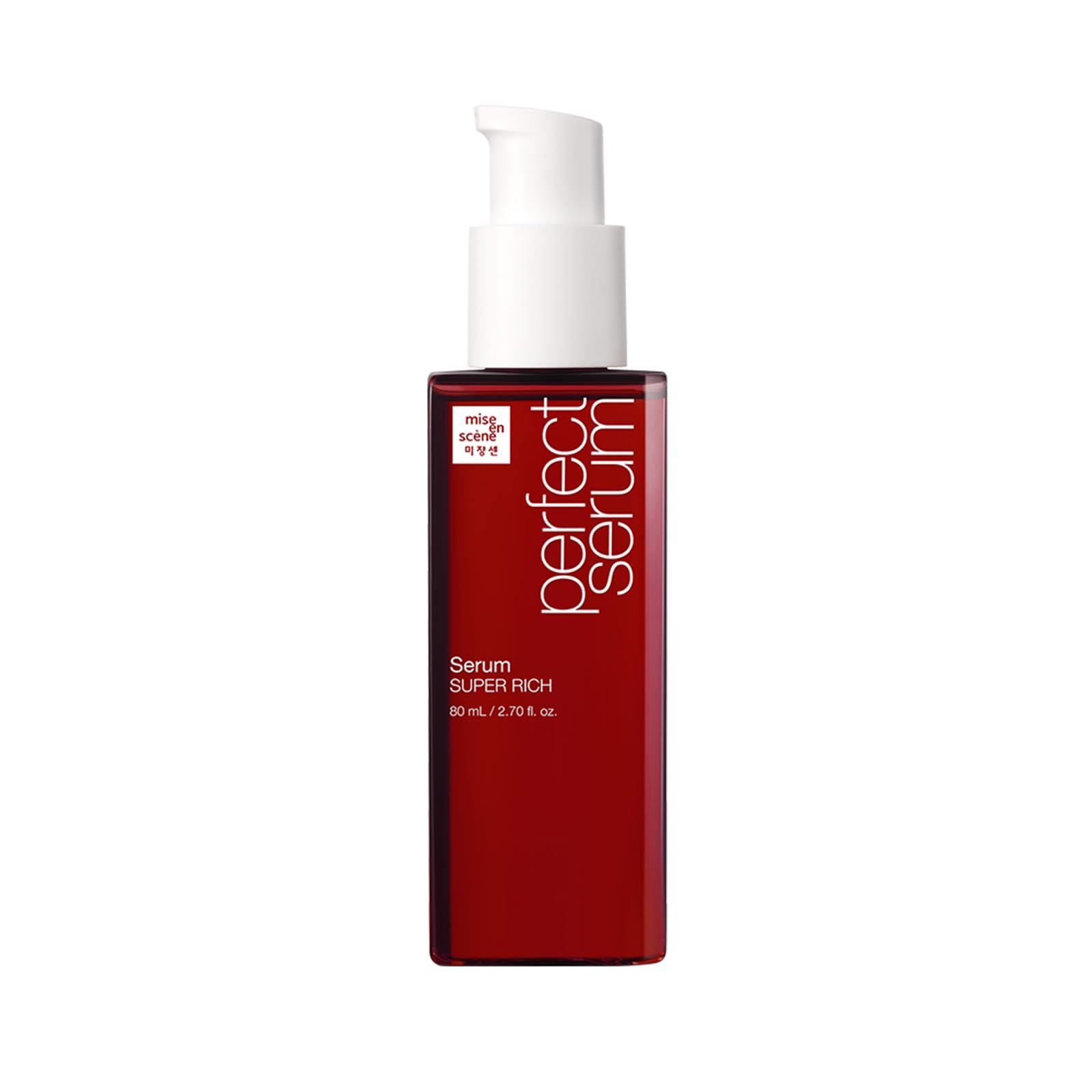 Mise En Scene Perfect Serum bottle highlighting argan oil nourishment for damaged hair.