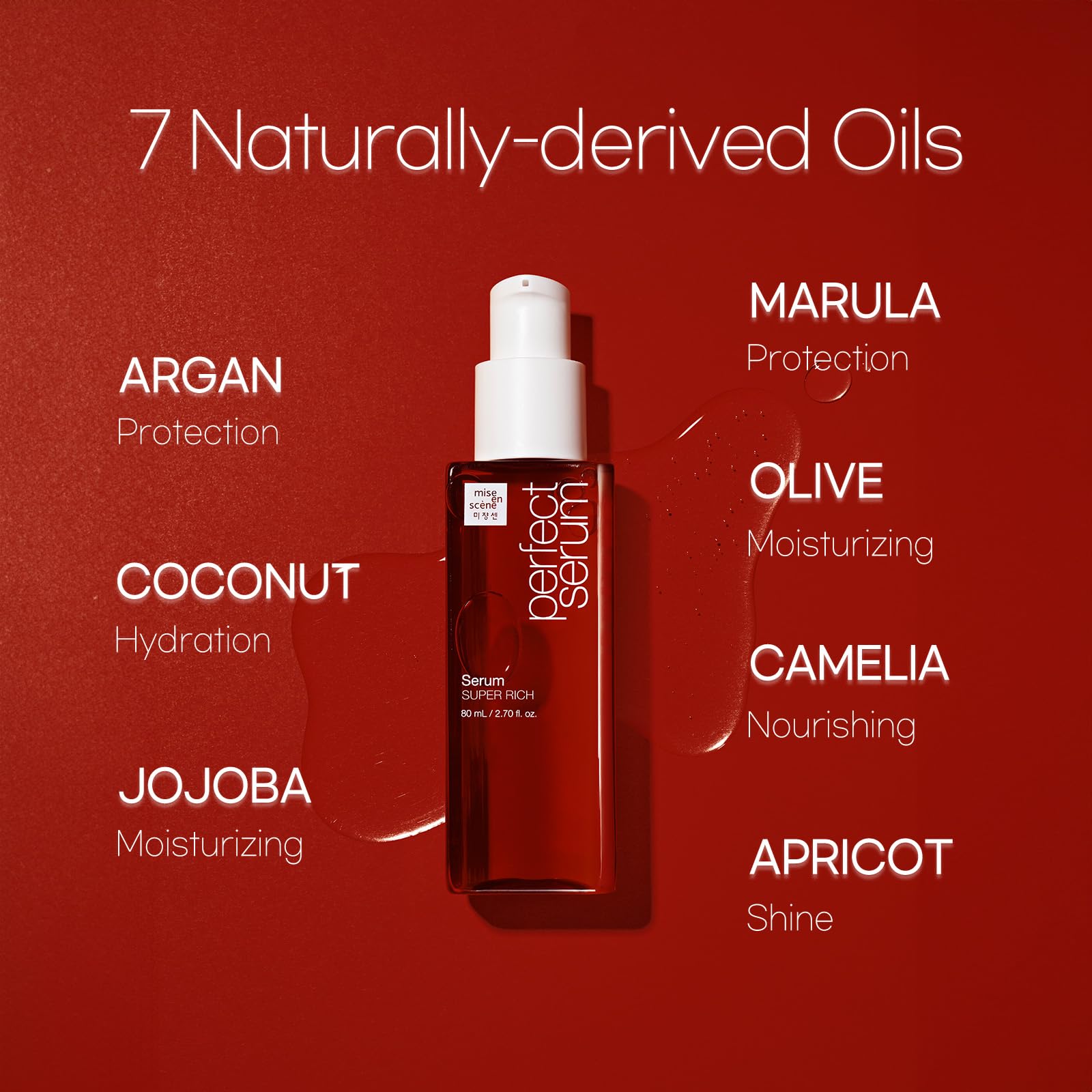 Mise En Scene Perfect Serum clean formula indicates alcohol-free care.