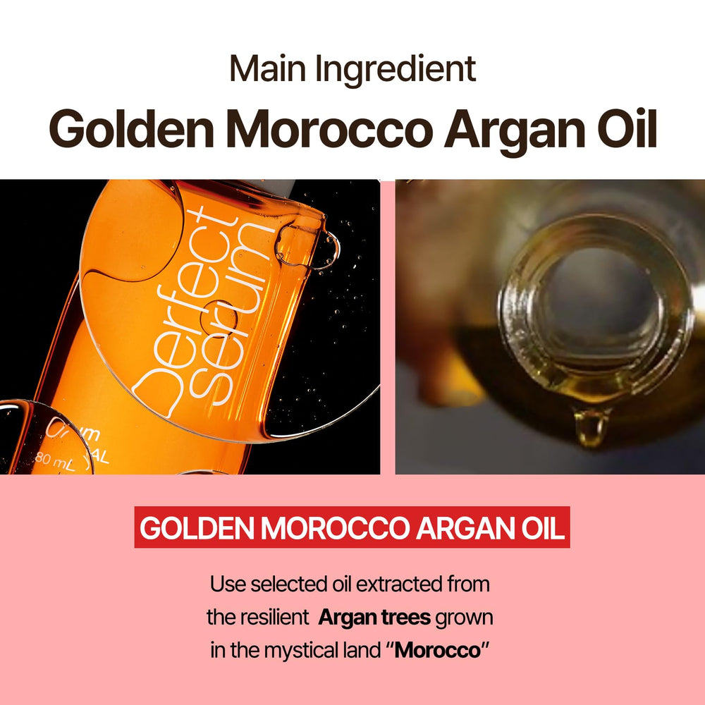 Mise En Scene Perfect Serum nourishes damaged hair with seven natural oils.