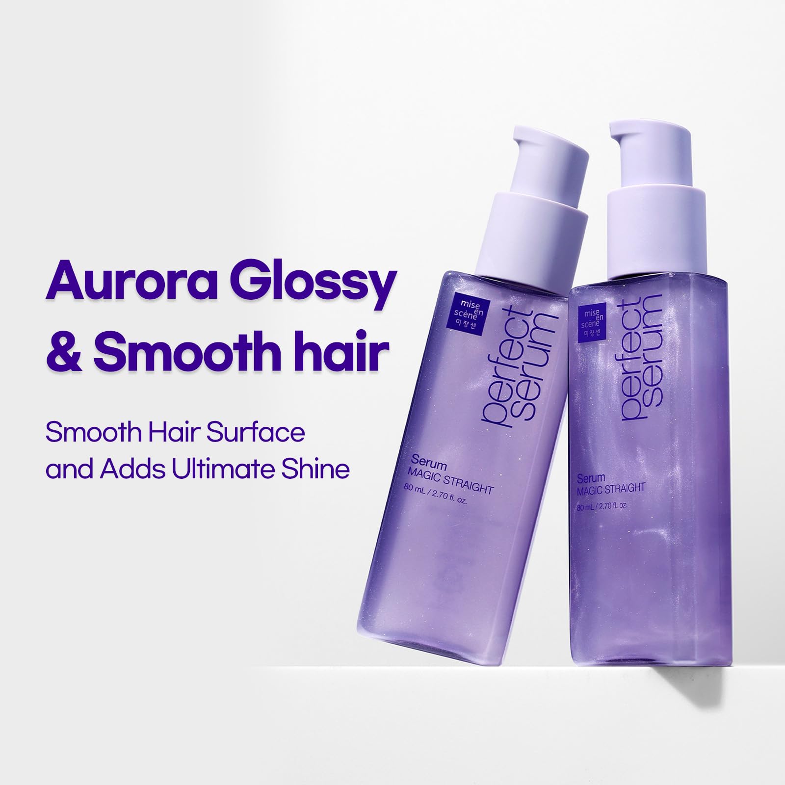 Mise En Scene Perfect Serum Magic Straight heat-protection icon indicates shield against heat styling.