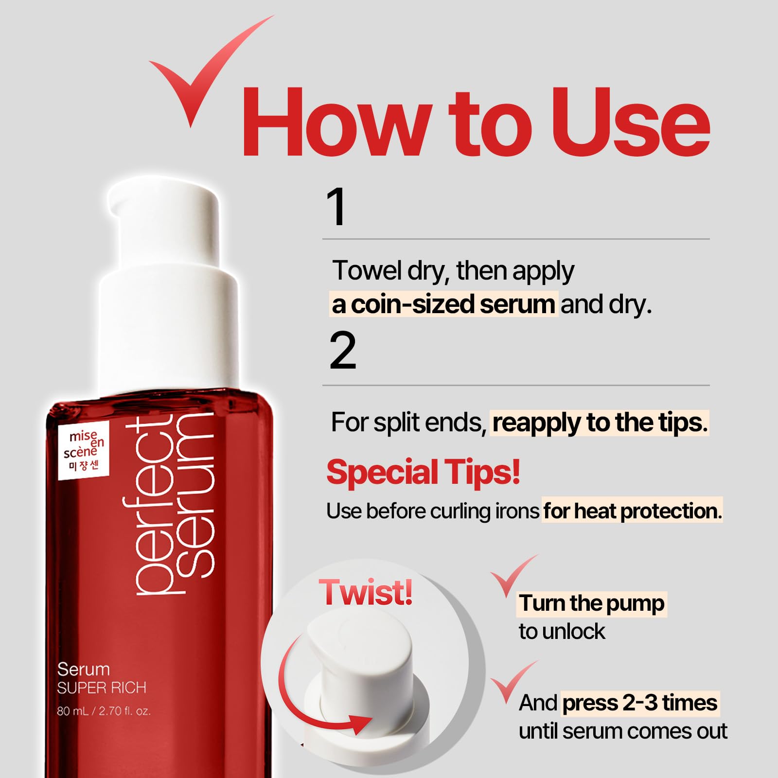 Mise En Scene Perfect Serum oil blend shown for natural hair nourishment.