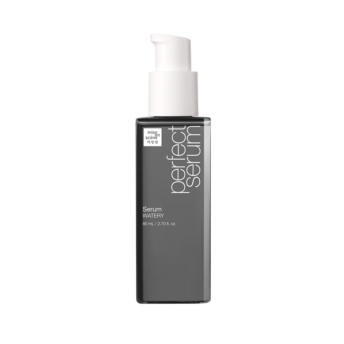 Mise En Scene Perfect Serum Watery en bote, hidratación ligera para el cabello diario.