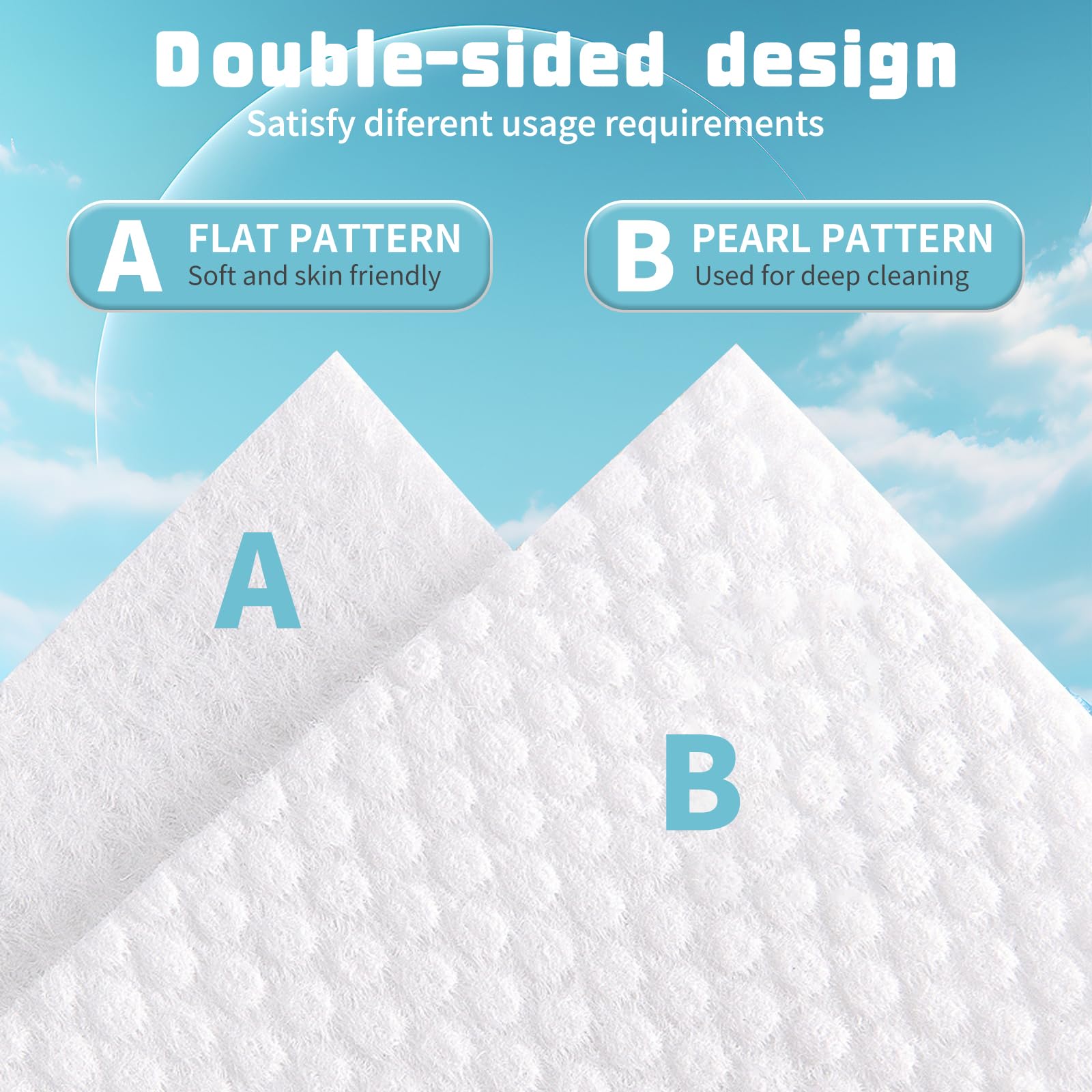 MISHCHI biodegradable cotton wipes with double-sided texture for deep cleanse.