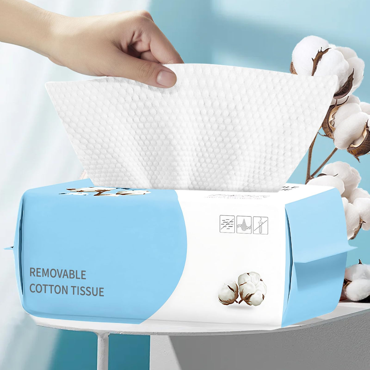 MISHCHI disposable face towel, large 7.9in square, ultra-soft and highly absorbent.