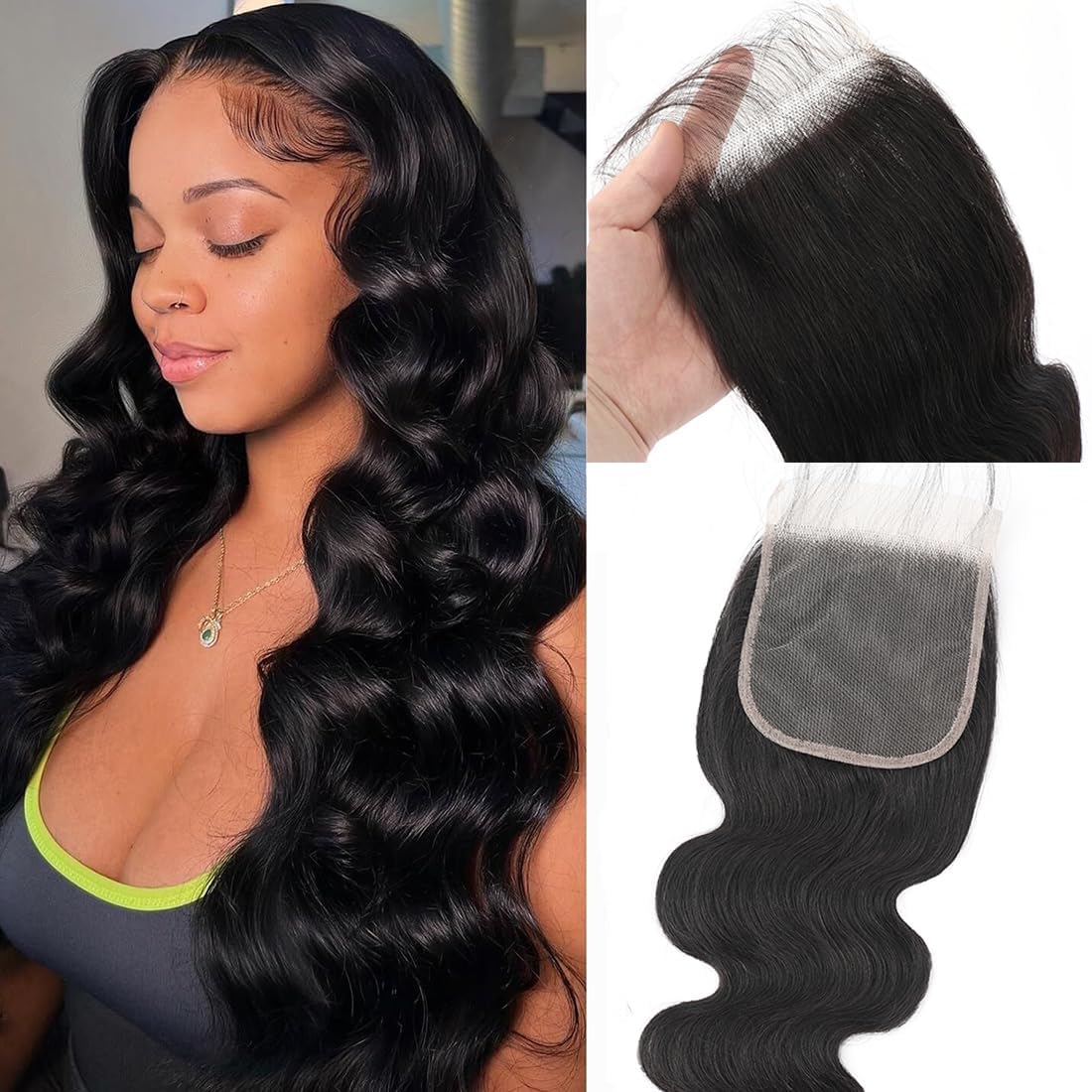 Misoun 5x5 transparent lace closure close-up for seamless skin blend