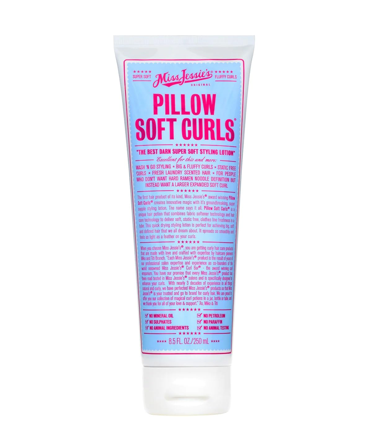 Miss Jessie's Pillow Soft Curls cream bottle for gentle hold and touchable curls.