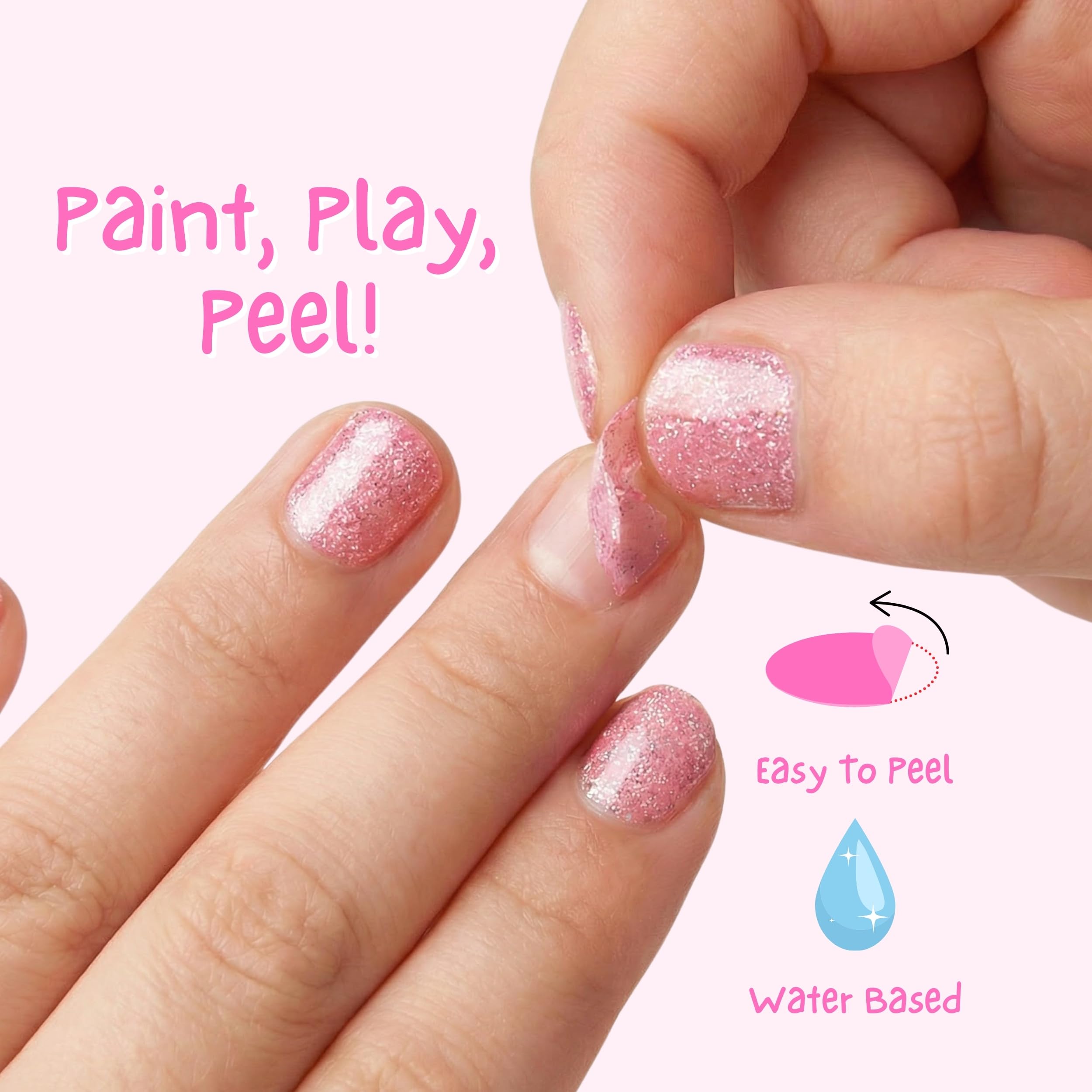 MISS NELLA Itsy Glitsy Hippo swatch on nails with water based formula