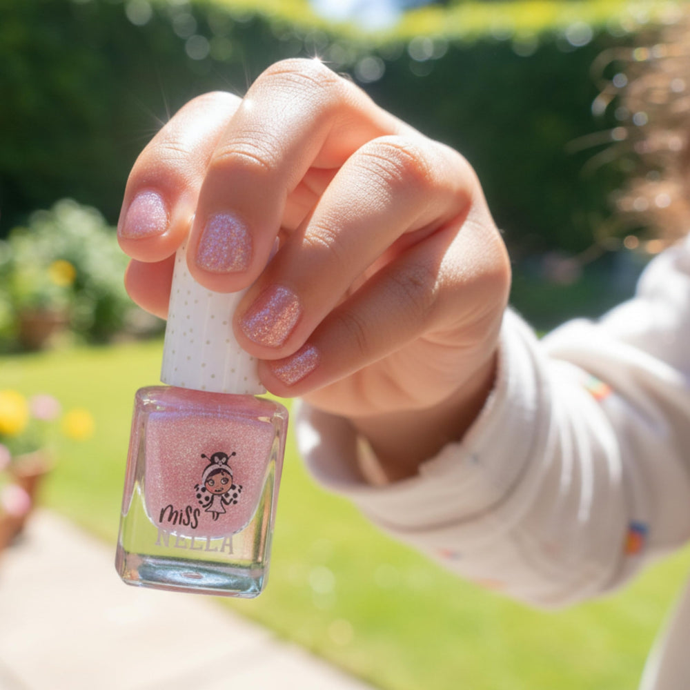 MISS NELLA Itsy Glitsy Hippo pink glitter polish for playtime