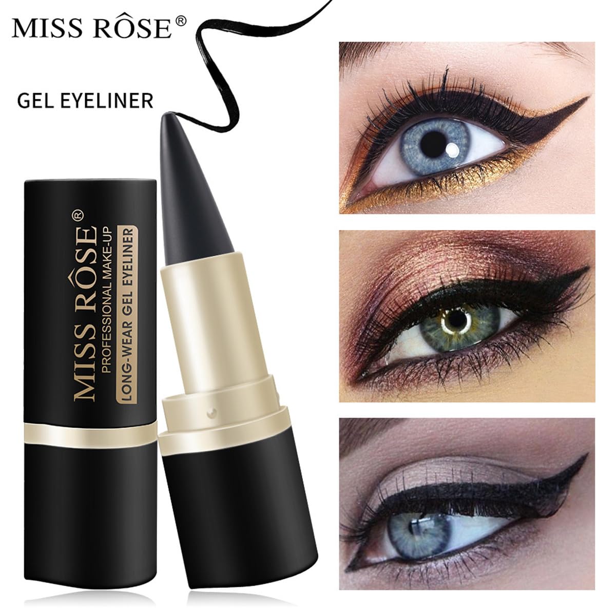 Miss Rose delineador gel negro textura mate para acabado suave