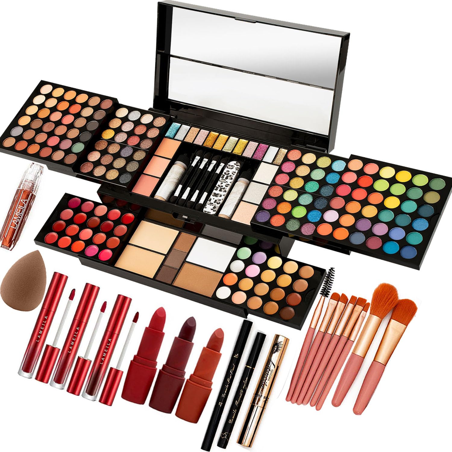 Miss Rose M187 palette opened with full mirror for on-the-go makeup.