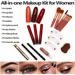 Miss Rose lip color set offers versatile lipstick and gloss options.