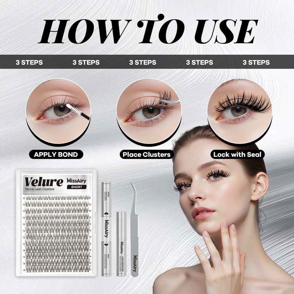 MissAiry Velure Lash Clusters DIY kit for salon-like results at home.