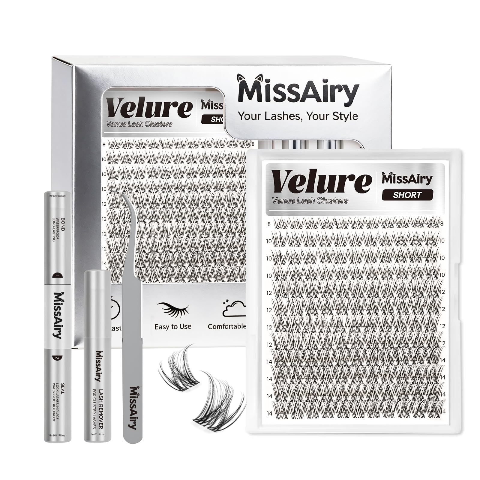 MissAiry Velure Lash Clusters inner 8mm for natural inner lift.