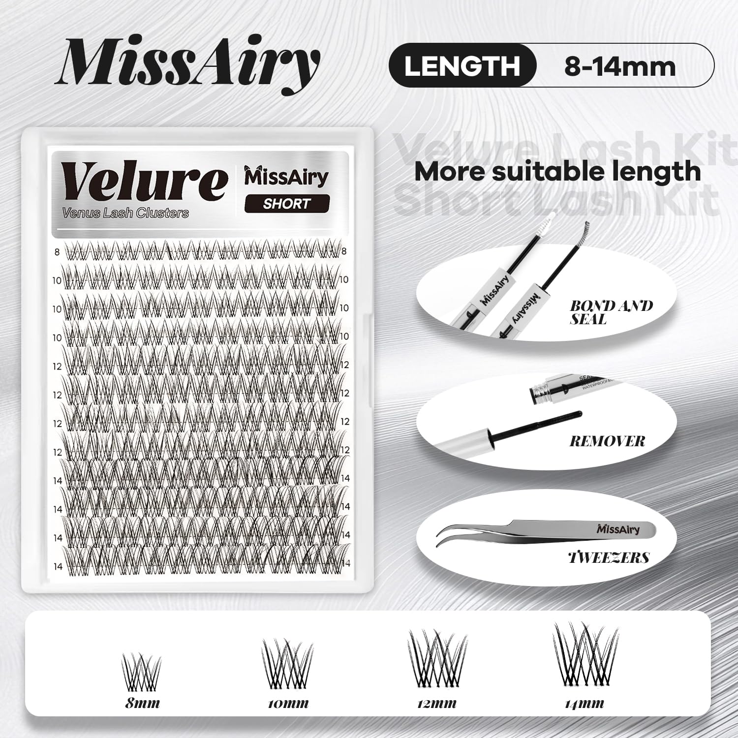 MissAiry Velure Lash Clusters middle 10mm for balanced eye fullness.