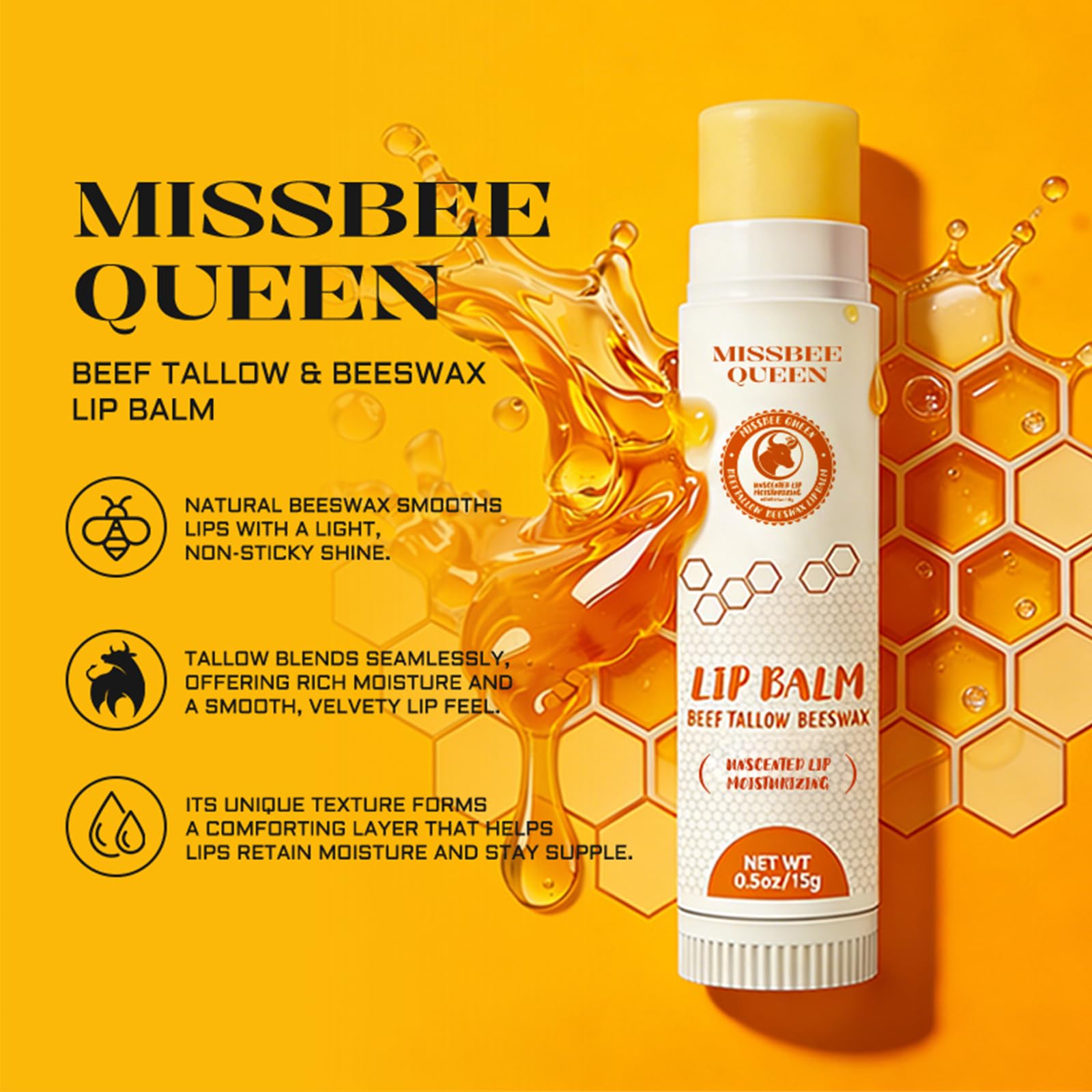 MISSBEE QUEEN bálsamo labial sin perfume cuida labios sin irritación.